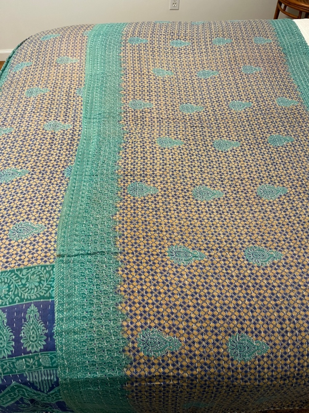 KANTHA QUILT HANDCRAFTED LIGHTWEIGHT REVERSIBLE BLANKET THROW BEDDING FROM INDIA - Picture 10 of 12